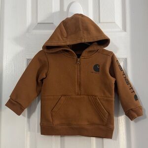 Carhartt Baby Boy Brown Hoodie 1/2 Zipper Kangaroo Front Pocket Long Sleeve